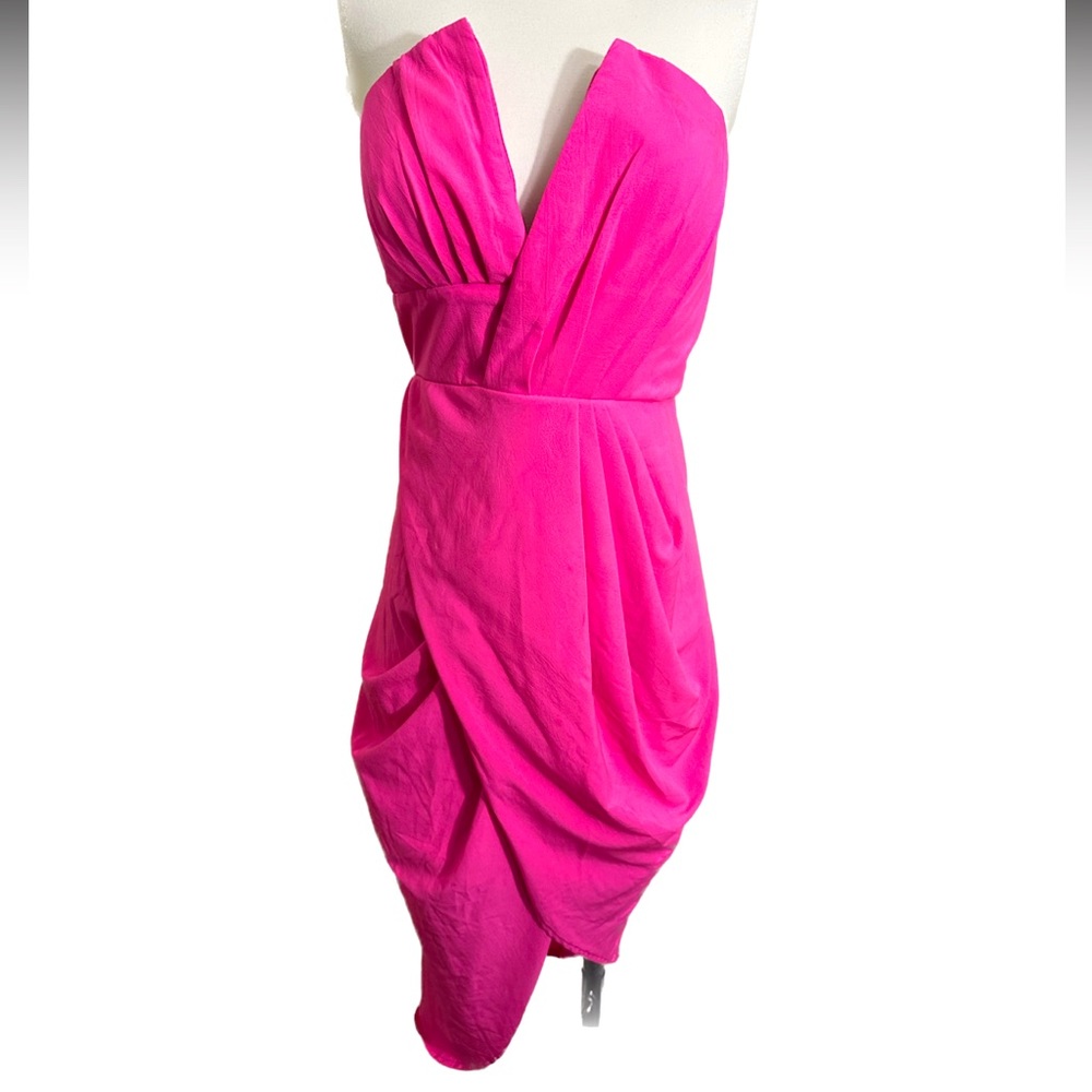 L'ATISTE Hot Pink Strapless Asymmetrical Dress